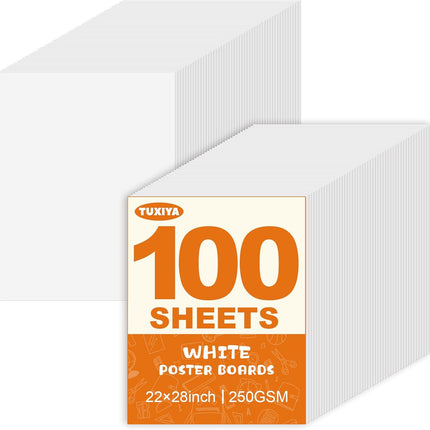 TUXIYA 100 Pack White Poster Board,22" x 28" White Poster Paper Bulk,250GSM/92LB Heavy-Weight Blank Poster Board for Arts,Craft,Projects Presentations,Drawing Scrapbooking
