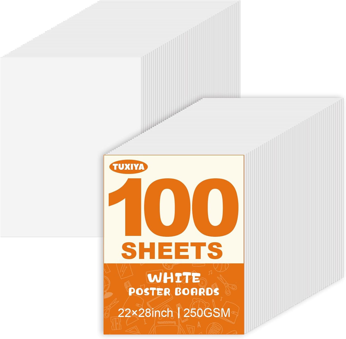 100 Pack White Poster Board,22" x 28" White Poster Paper Bulk,250GSM/92LB Heavy-Weight Blank Poster Board for
