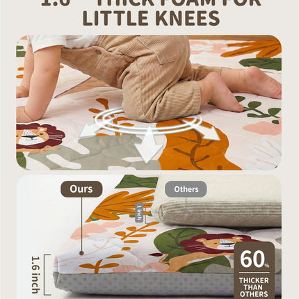 Joypony Baby Play Mat for Floor 50×50in, Quilted 1.6in Extra Thick Crawling Mat for Toddlers, Non-Slip Kids Play Mats for Playpen with Washable Removable Cover, Boho