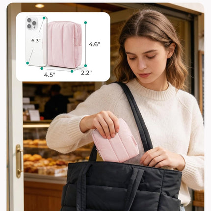 BAGSMART Small Travel Makeup Bag for Purse Toiletry Pouch, Puffy Padded Mini Cosmetics Bag, Cute Make Up Pouch for Women with Slip-in Pocket, Travel Essentials for Toiletries, Black