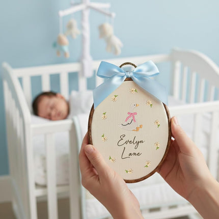 Personalized Baby Name Sign with Bows Babies Hospital Name Sign Welcome Announcement Sign for Newborn Embroidery Hoop Custom Infant Baby Name Baby Shower Birthday Gifts (11)