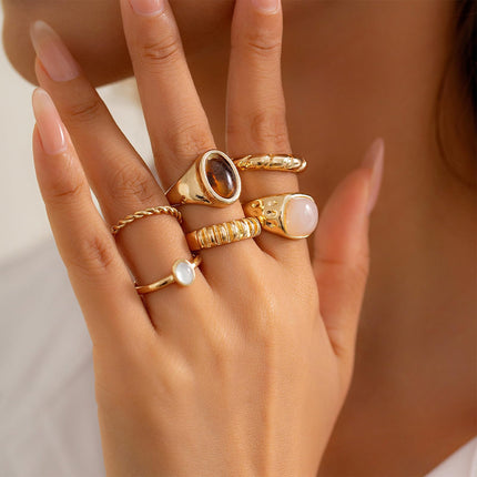 Chunky Rings for Women Stackable Vintage Adjustable Rings for Women Gold Statement Stone Ring Set Vintage Jewelry
