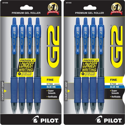 PILOT G2 Premium Refillable and Retractable Rolling Ball Gel Pens, Fine Point, Black/Blue/Red/Green Inks, 4-Pack (31034)