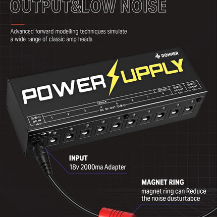 Donner DP-1 Guitar Power Supply 10 Isolated DC Output for 9V/12V/18V Effect Pedal
