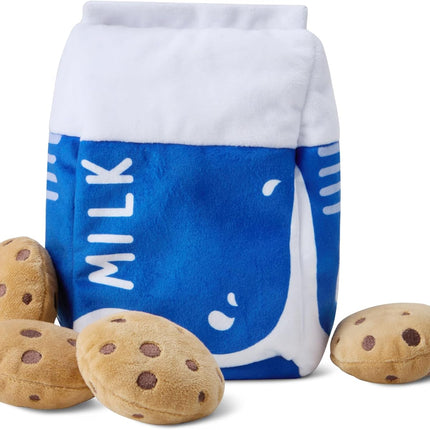 Amazon Basics Interactive Dog Squeak Toys with 1 Milk Carton and 4 Cookies, Ideal for Puppies, Small and Medium Dogs