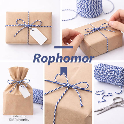 Cotton Twine String,2mm Thick, 164 Feet per Roll, 2 Pack, for Crafts Gift Wrapping Baking Holiday Decor,Royal Blue and White