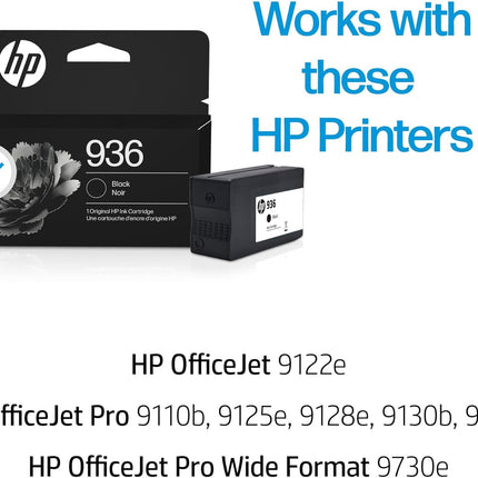 HP 936 Black Ink Cartridge | Works with OfficeJet 9120, OfficeJet Pro 9110, 9120, 9130 Series, Wide Format 9730 | Eligible for Instant Ink | 4S6V2LN
