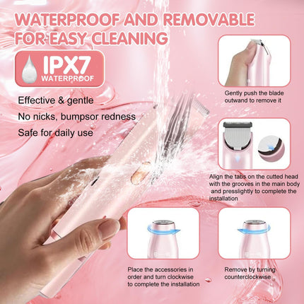 Bikini Trimmer for Women,2 in 1 Dual Head Bikini Shaver & Body Shaver,Cordless & Waterproof Electric Bikini Trimmer for Women, Painless Hair Removal with Silky Glow Finish,Pink3