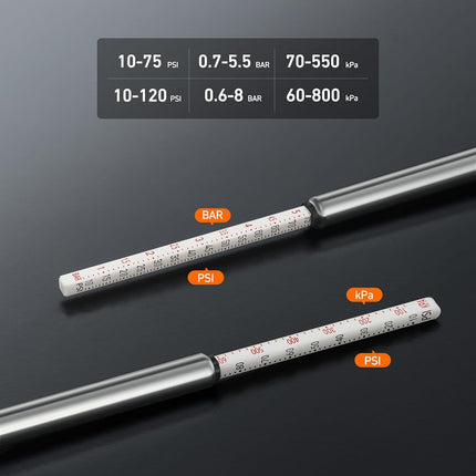 AstroAI Pencil Tire Pressure Gauge 2 Pack (10-75PSI, 10-120PSI ±2% Span), Valve Caps with Case, Stainless Steel Body, and Metal Made Nozzle 3 Measurements for Cars, Bikes, Vehicles, Pickups