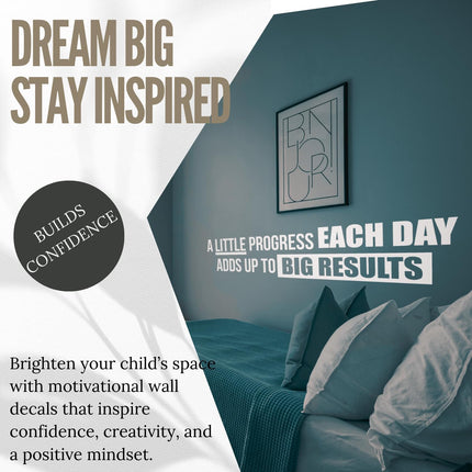 My Vinyl Story - A Little Progress Each Day Wall Decal - Inspirational Wall Sticker Quote, Motivational Vinyl Art for Gym Fitness Workout Exercise Home Office Decor - Removable (Black, 42x10 inches)