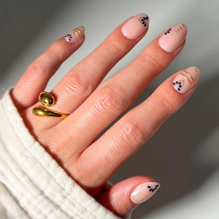 Glamnetic Press On Nails - Myko Muse | Short Oval Fake Nails with Greek-inspired Patterns, Gold Foil & Glossy Finish | Salon Quality Vacation Nails | 15 Sizes - 30 Nail Kit with Glue
