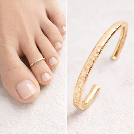 Ellie J Maui Toe Ring for Women– 14k Adjustable – Silver, Gold, or Rose Gold – Simple and Comfortable | 1.3 Hammered band Gold Filled ring, Rose Gold, Sterling Silver