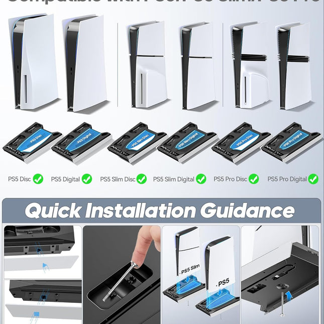 PS5/Slim/Pro Stand for Disc & Digital Console, PS5 Cooling & Charging Station with RGB Lights, PS5 - photo 2