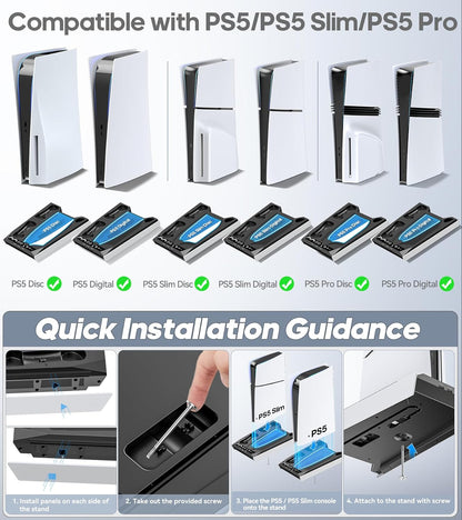 PS5/Slim/Pro Stand for Disc & Digital Console, PS5 Cooling & Charging Station with RGB Lights, PS5 - photo 2
