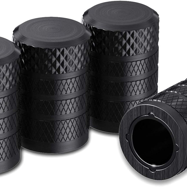 Tire Valve Stem Caps, Black, 4 pcs/Pack, Anodized Aluminum Tire Valve Cap Set, Corrosion Resistant, Universal Stem