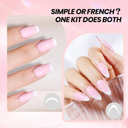 Beetles French Tip Gel Polish Set - Spring White Pink Gel Nail Polish Set 15ML Full Size Soak Off UV LED with 2 Styles Classic French Nail Art Sticker Sheets Manicure DIY Home Salon Gifts for Women