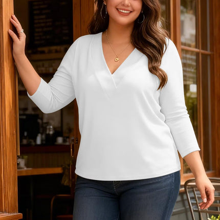 Womens 3/4 Sleeve V Neck Tops Loose Fit T Shirts Casual Blouses