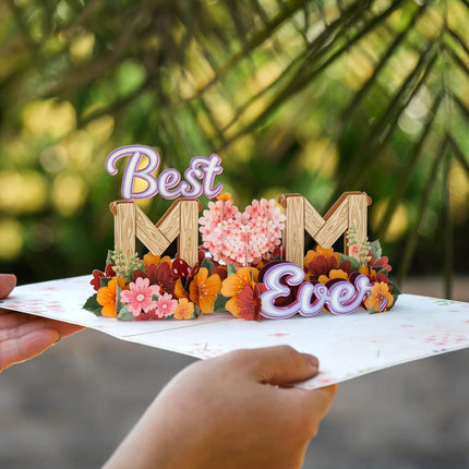 Paper Love Frndly 3D Mothers Day Pop Up Card, Best Mom Ever, For Mother, Wife, Anyone - 100% Recycled and Eco-Friendly - 8" x 6" Cover - Includes Envelope and Note Tag