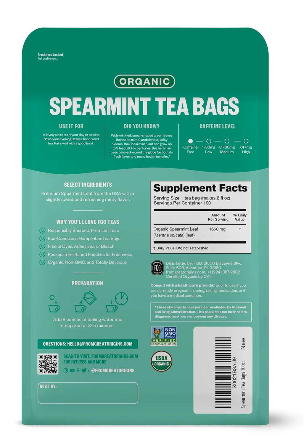 Organic Spearmint Leaf Herbal Tea Bags, 100 Count - photo 2