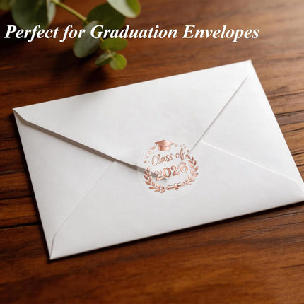 100pcs Class of 2026 Graduation Stickers, Clear Waterproof Round Foil Stickers for Graduation Party, Envelope Seals, Congrats Gifts & Decorations (Class of 2026, Clear Rose Gold Foil)