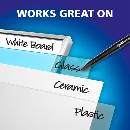 Wet Erase Markers, Semi-Permanent, Black, Ultra Fine Tip, 12 Count - For Writing on Glass, Whiteboards, Mirrors, Calendar, Labeling, Organizing