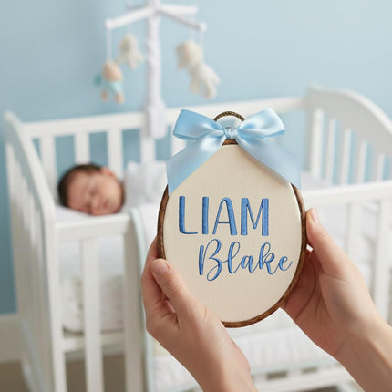 Personalized Baby Name Sign with Bows Babies Hospital Name Sign Welcome Announcement Sign for Newborn Embroidery Hoop Custom Infant Baby Name Baby Shower Birthday Gifts (03)