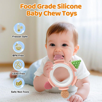 Juguetes de dentición para bebés de 3-12 meses, anillos de dentición de silicón para bebés, mordedor infantil para alivio de encías, mordedor sensorial, regalo de Halloween para recién nacidos niños y niñas, rosa