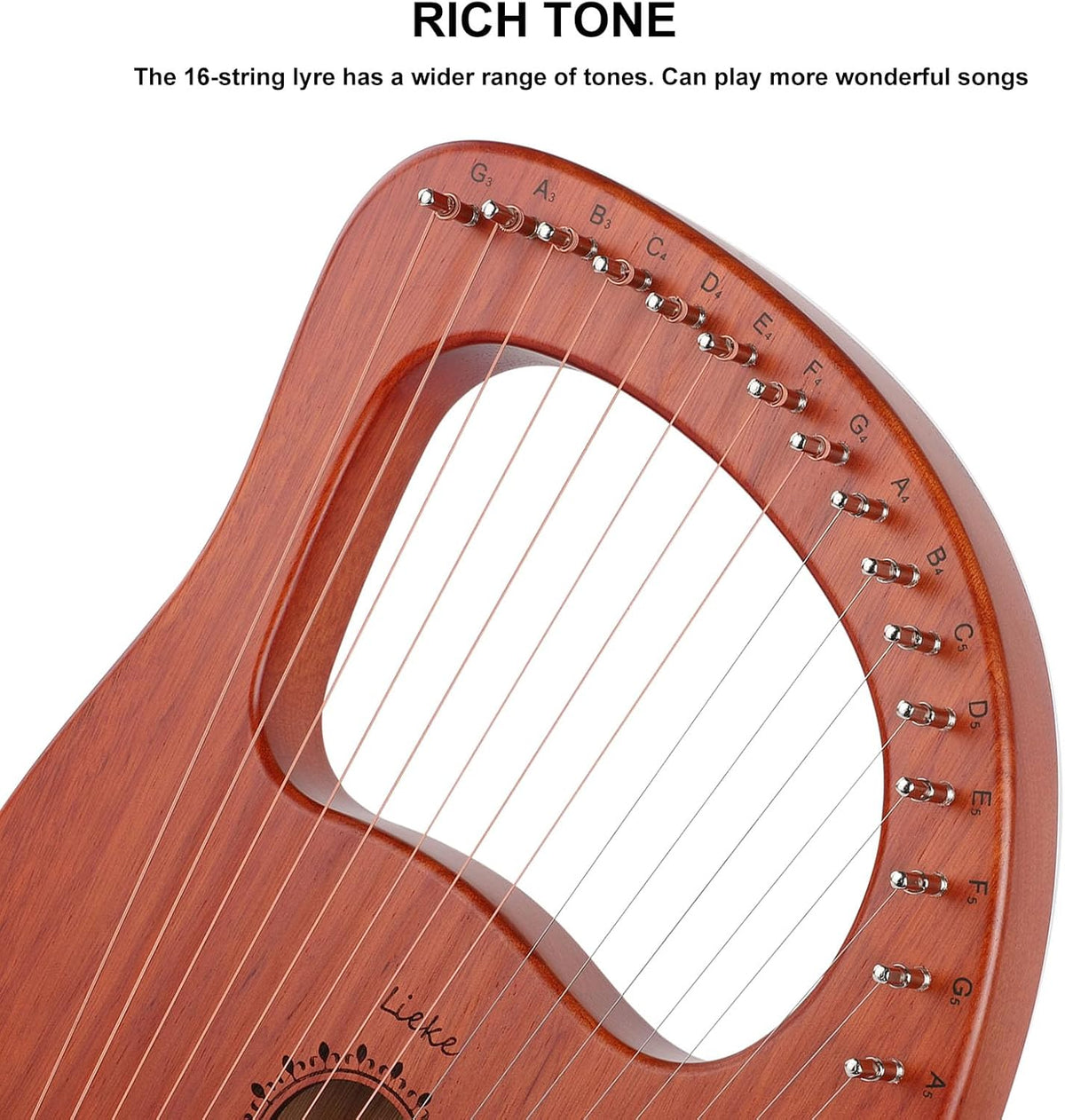 16-String Lyre Harp with Bag and Tuning Wrench - photo 4