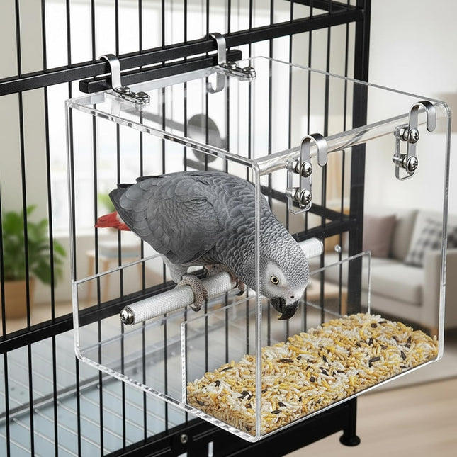No Mess Bird Feeder for Cage Acrylic, Large Bird Cage Pet Feeder Seed Food