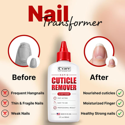C CARE Rapid Cuticle Remover 2oz – Instant Professional Cuticle Remover Gel, Infused with Aloe Vera, Sweet Almond Oil & Glycerin, Softens & Removes Dead Skin, Gentle Fragrance-Free Nail Treatment