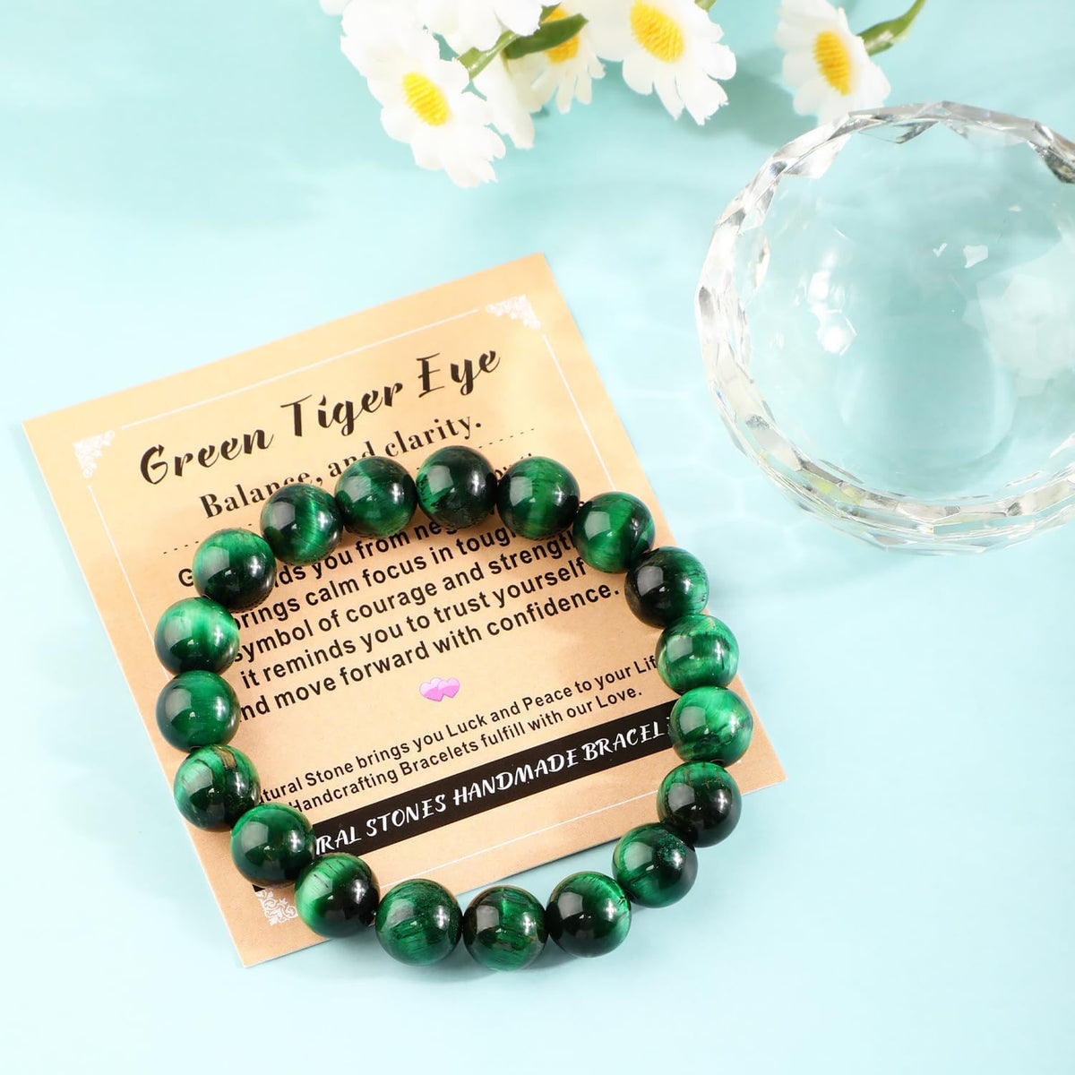 10mm Green Tiger Eye Elastic Stretch Bracelet - photo 3