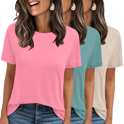 3 Pack Womens Basic T Shirts Summer Tops 2026 Short Sleeve Tees Comfy Casual Vacation Clothes