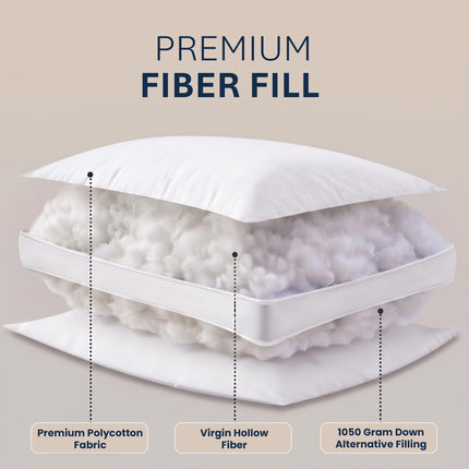 Almohada de cama con gusset, almohadas de hotel tamaño Queen, set de 2, blancas