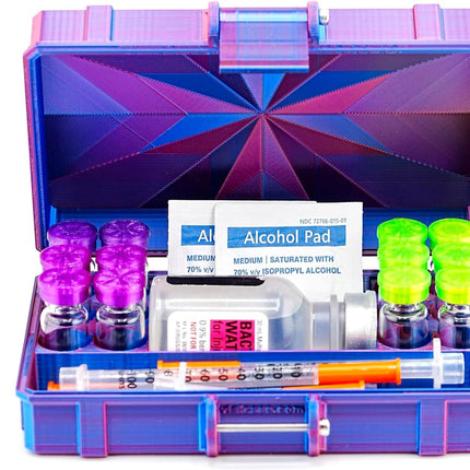 Vial Guard Storage Hard Case for 3ml, 5ml, 10ml, 30ml Vials, Secure Holder Multiple Sizes (Metalic, 12 x 3ml 1 x 30ml + Storage)