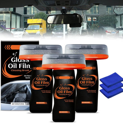 3PCS Glass Oil Film Remover for Car,100ml Roll-On Glass Compound with Cleaning Board, Removes Oil Film & Smudges,Automotive Oil Film Cleaning Brush for Car Windows