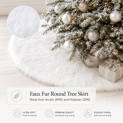 Christmas Tree Skirt, 48 Inch White Soft Faux Fur Tree Skirts Plush Christmas Decorations, White Ornaments Christmas Tree Skirts Xmas Decorations Indoor Holiday Party Decor