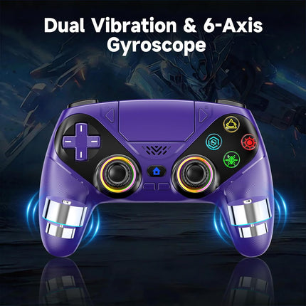 LENISUOLE Wireless Controller for PS5/PlayStation 5 & PC - Purple, Bluetooth Gamepad with Turbo, 6-Axis Motion Sensor, Programmable Buttons, RGB Lighting, 3.5mm Audio Jack, 1000mAh Battery
