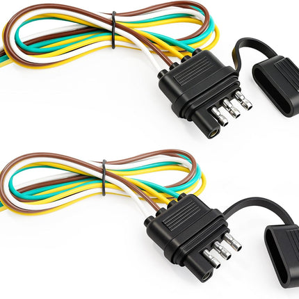 4 Pin Trailer Connector (2 Pack), 25 Inch 16 AWG 4 Way Male Trailer Light Plug with Dust Cover, Trailer Side Replacement Connector 4 Wire Pure Copper Trailer Wiring Harness Extension