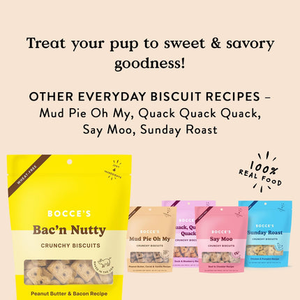 Bocce's Bakery Oven Baked Bac'N Nutty Treats for Dogs, Everyday Wheat-Free Dog Treats, Made with Real Ingredients, Baked in The USA, Natural PB & Bacon Biscuits, 5 oz