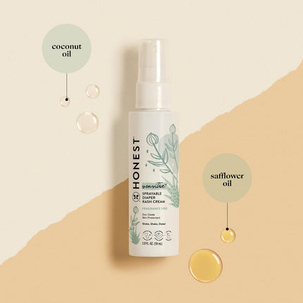 The Honest Company Baby Diaper Rash Cream Spray, Moisturizing, Calming Zinc Oxide, Hypoallergenic, Dermatologist Tested, Cruelty-Free, 2 fl oz
