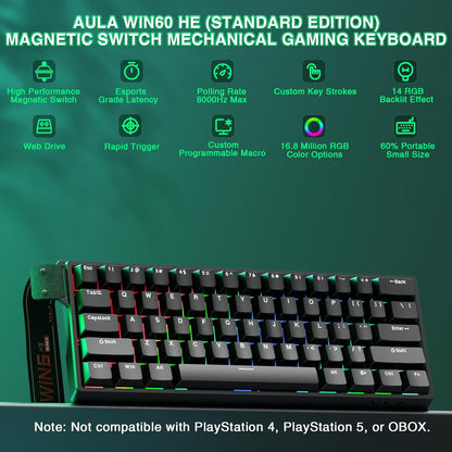 60% Mechanical Gaming Keyboard Wired, Magnetic Switch Hot Swappable, Adjustable Actuation Rapid Trigger - photo 2
