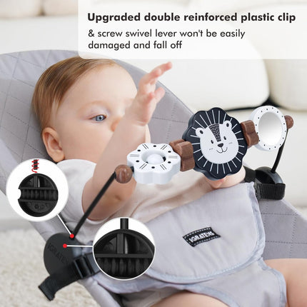 iGRATENS Baby Bjorn Bouncer Toy Bar, New Model Wooden Toy with Mirror for Baby Bouncer Soft & Bliss, Easy to Attach & Remove, Child-Friendly Material, Early Identification Black and White Toys, Lion