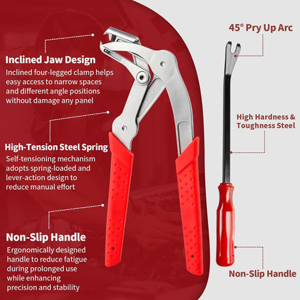 Car Clip Pliers, Auto Fastener Clip Removal Pliers, Panel Clip Removal Tool with 2Pcs Stainless Steel Fastener Remover for Removing Automotive Plastic Clips Trim Bumpers