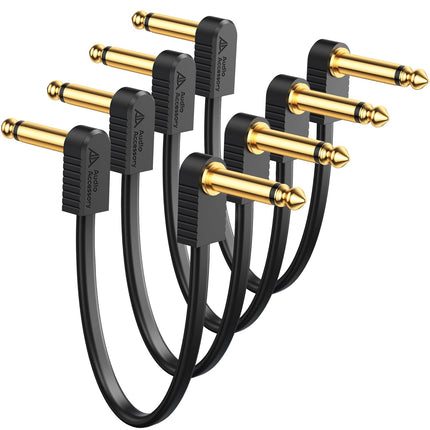 Kevlar Reinforced Guitar Patch Cables 2 Inch 4-Pack, Built-to-Last, Noise-Free Quad-Layer Shielded, Gold-Plated Flat Ribbon Guitar Pedal Cables for BOSS, MXR, EBS, Behringer Pedal