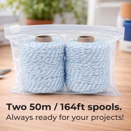 Cotton Twine String,2mm Thick, 164 Feet per Roll, 2 Pack, for Crafts Gift Wrapping Baking Holiday Decor,Blue and White