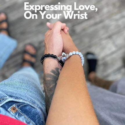 Set Of 2 Couples Bracelet Magnetic Healing Natural Bead Stone Stretch Bracelet Unisex Anniversary, Friendship, Valentine, Christmas Gift