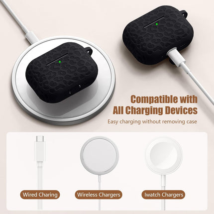 Leopard Engraved Compatible for AirPods Pro 3 Case Cover(2025),Soft Silicone Compatible with Apple AirPods Pro 3 for Women,Cute Air Podspro3 Case with Keychain &Cleaning Kit,Black