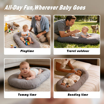 Baby Lounger - Snuggle Cozy Me Infant Lounger for Newborn 0-12 Months, Muslin Cover，Portable Breathable & Soft Baby Nest Lounger for Home and Travel - White