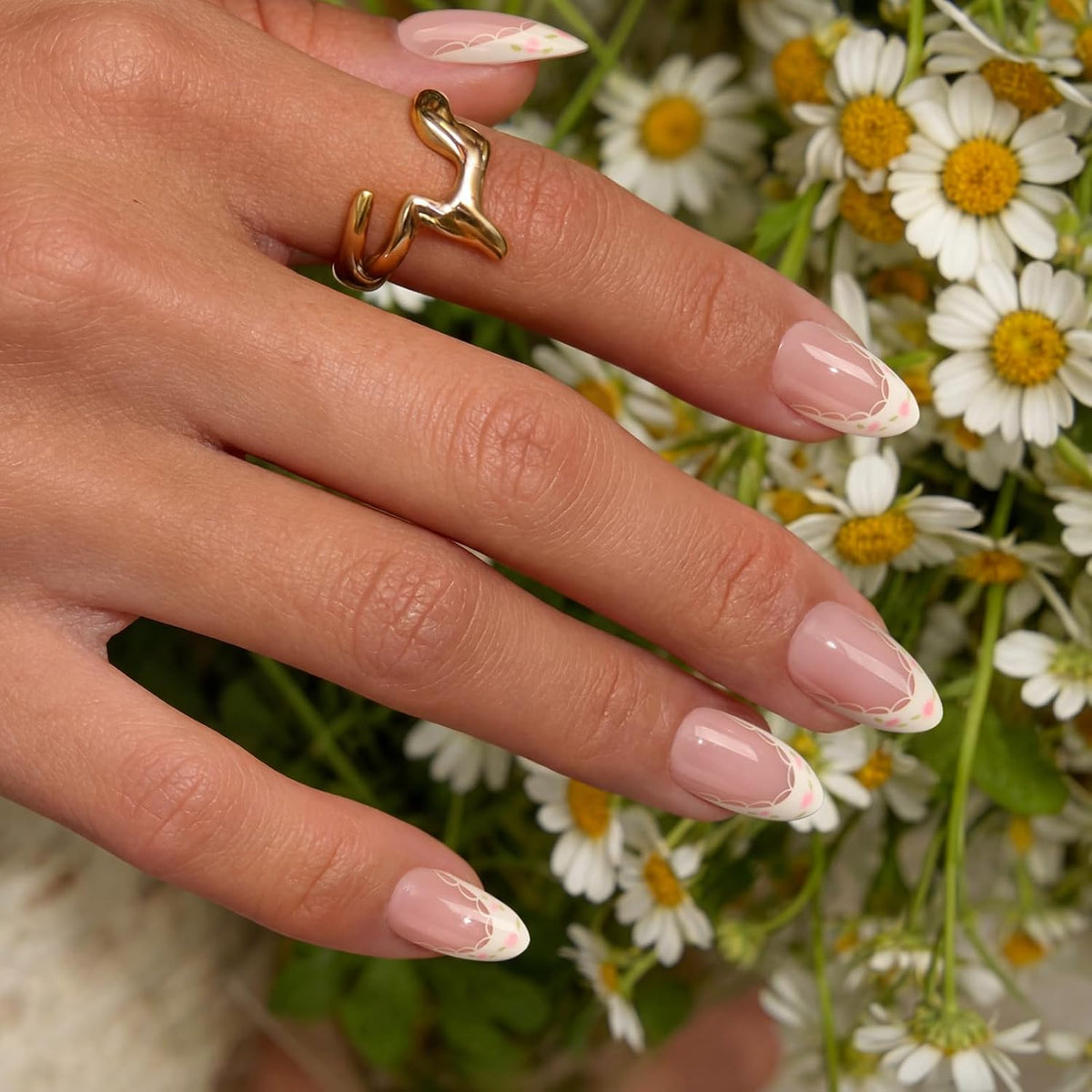 French Tip Press On Nails - Sunprint Dress Pink Short Almond Kit - photo 3