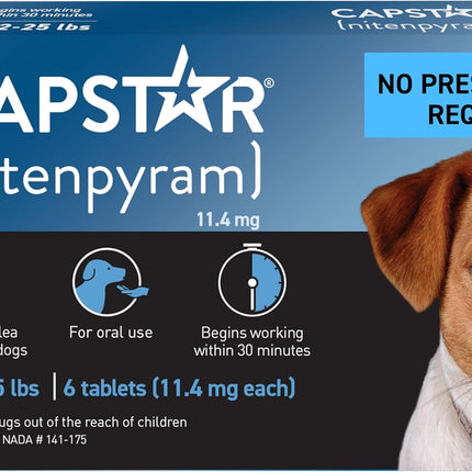 Capstar (Nitenpyram) Fast-Acting Oral Flea Treatment for Dogs 2-25 Lbs, Vet-Recommended Medication Tablets, Flea Tablets for Dogs Start Killing in 30 Minutes, 6 Doses